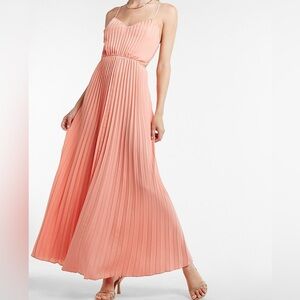 Express Coral Satin Pleated Cutout Maxi Dress